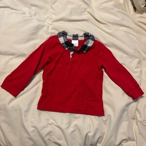 Hanna Andersson Red Long Sleeve Kids polo Shirt with Plaid Collar